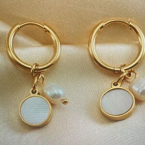 Gold and White Hoop Earrings with Pearl Accents